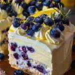 No-Bake Lemon Blueberry Cream Cake with fresh lemon and blueberries