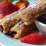Nutella French Toast Roll Ups served on a plate, topped with powdered sugar.
