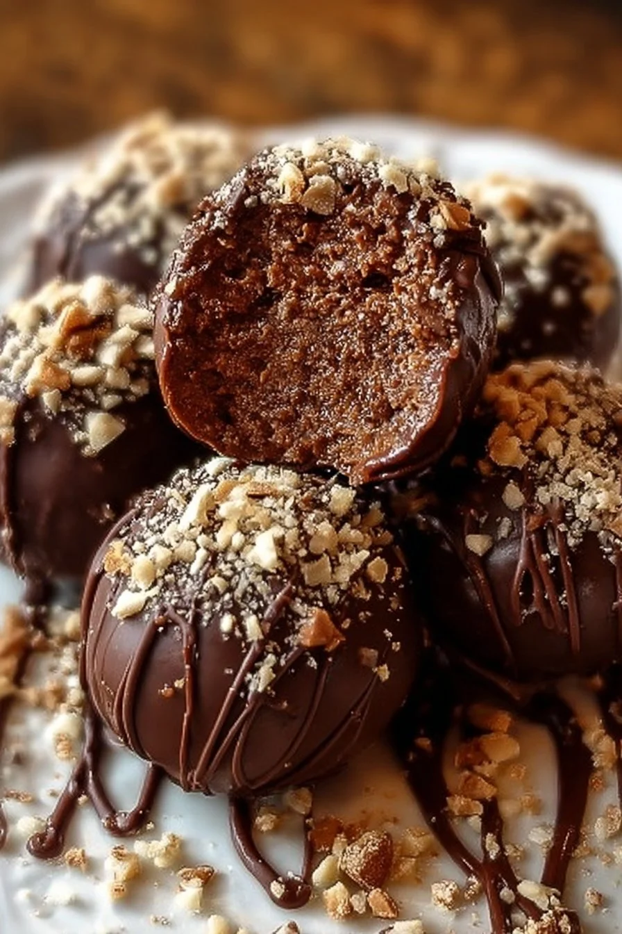 Homemade Nutella truffles displayed on a rustic wooden table