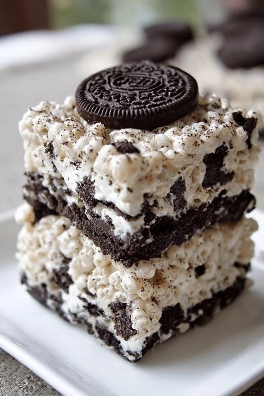 Delicious Oreo Krispies dessert made with chocolate and crispy rice treats