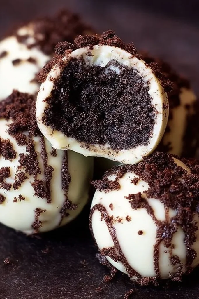 Decadent Oreo Truffles topped with chocolate sprinkles on a white plate