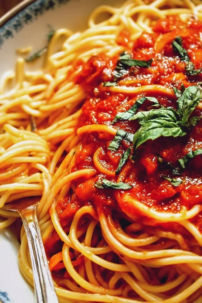 Delicious homemade Pasta Tomato Sauce served with fresh pasta.