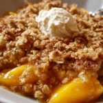 Delicious Peach Cobbler with Oatmeal Topping served in a colorful dish