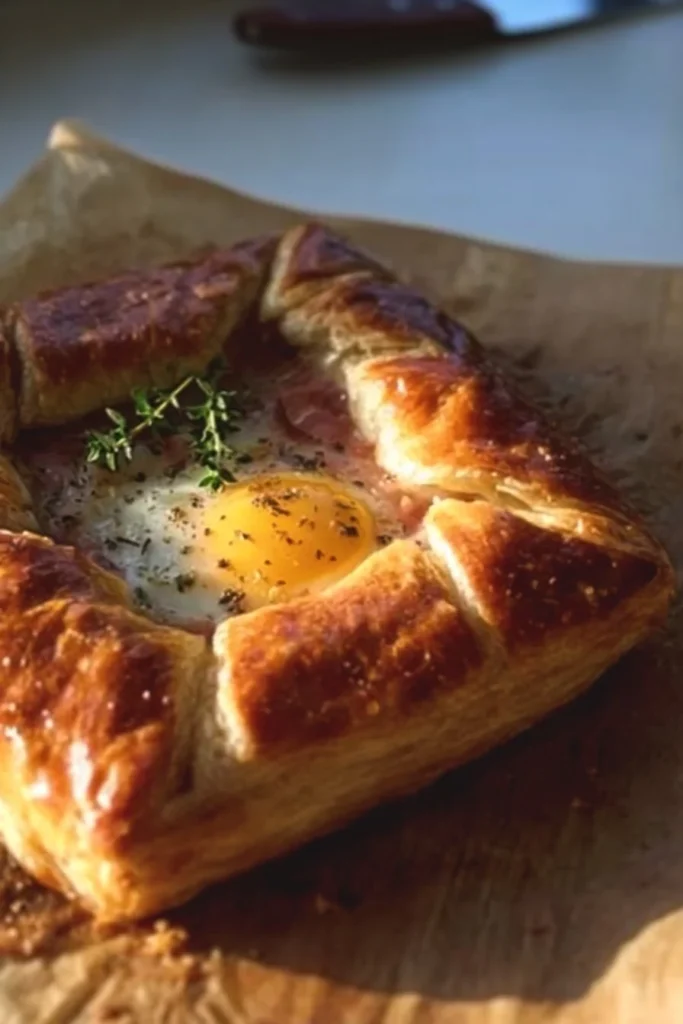 Delicious puff-pastry breakfast galette with vegetables and cheese