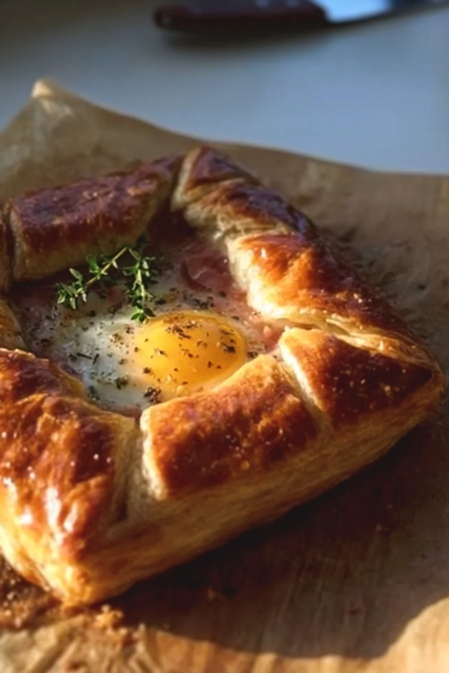 Delicious puff-pastry breakfast galette with vegetables and cheese
