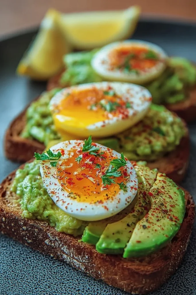 Quick and easy avocado toast topped with fresh ingredients on a plate