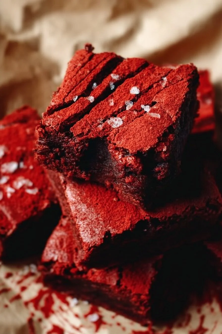 Delicious red velvet brownies topped with cream cheese frosting