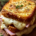 Homemade Croque Monsieur sandwich with ham and cheese on a plate.