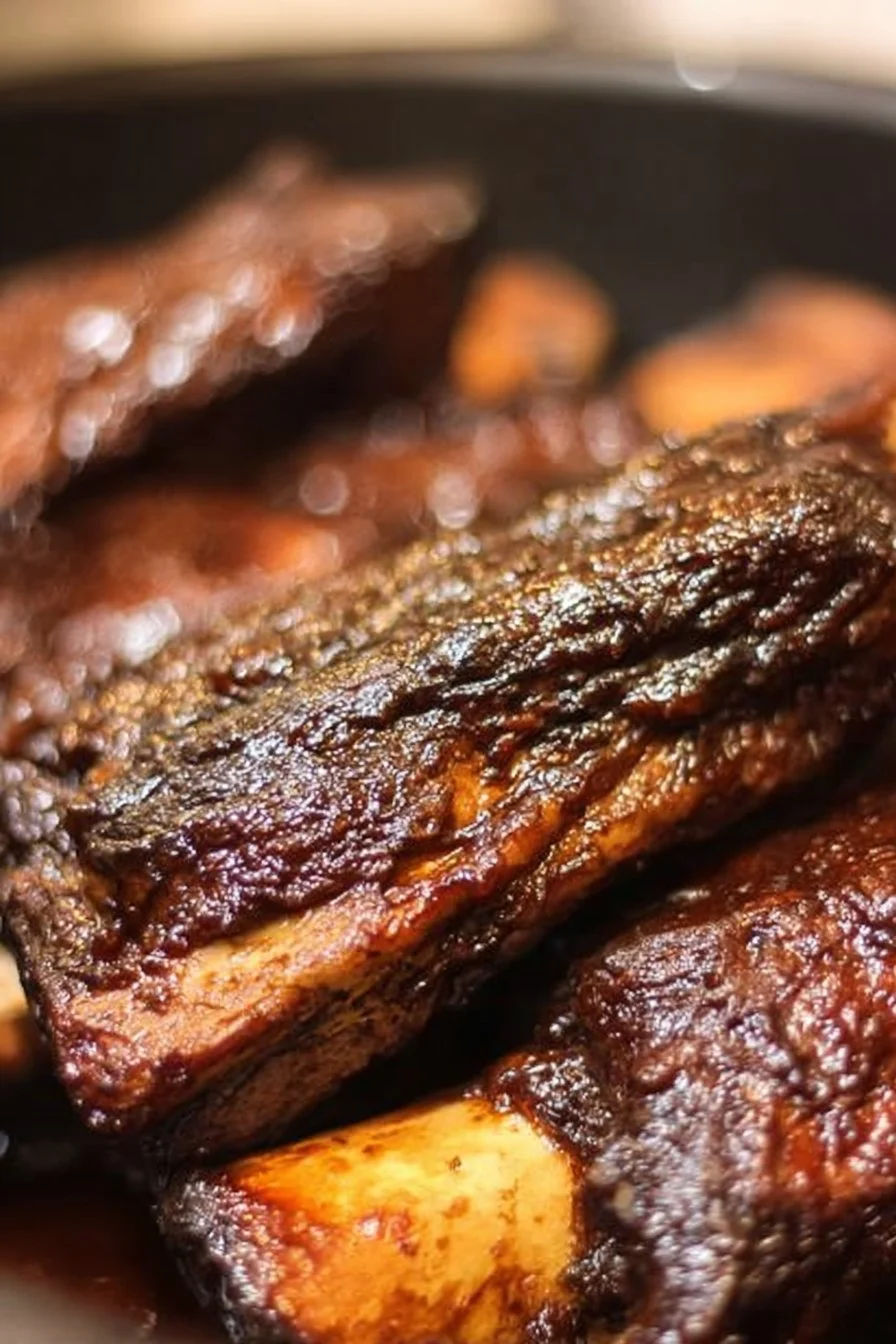 Delicious slow cooker beef ribs served on a plate