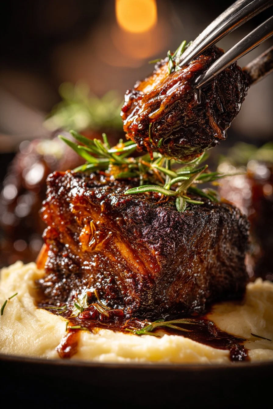 Delicious slow cooker beef short ribs served with vegetables