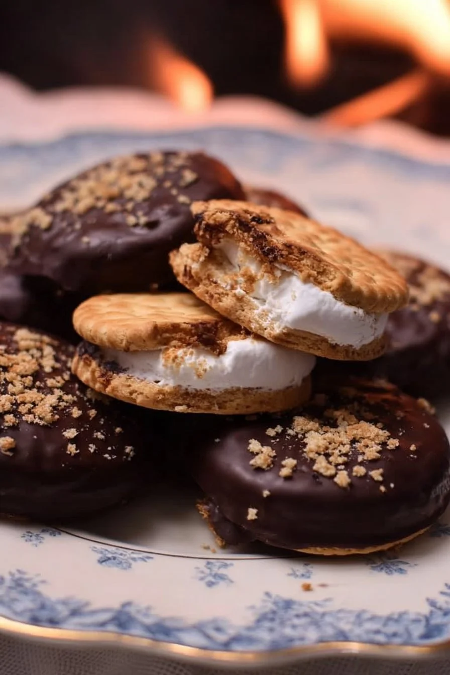 Plate of homemade S'mores Cracker Cookies with chocolate and marshmallows