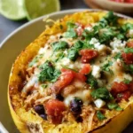 Spaghetti squash burrito bowl topped with fresh ingredients