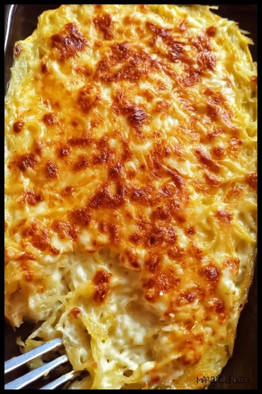 Creamy spaghetti squash gratin baked to perfection with cheese and herbs.