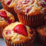 Freshly baked strawberry muffins cooling on a wire rack