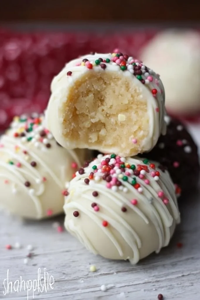 Delicious sugar cookie truffles arranged on a plate, perfect for dessert.