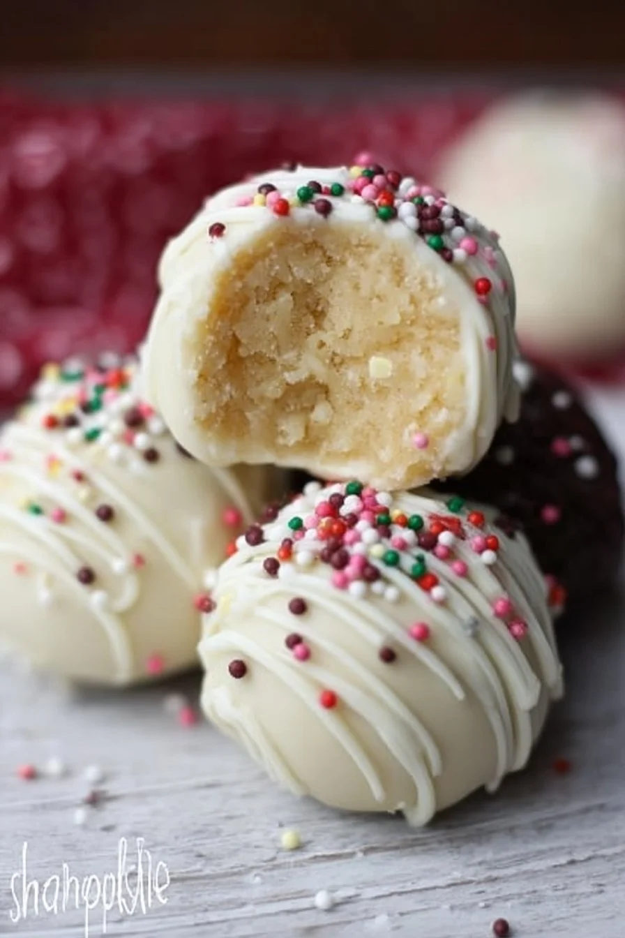 Delicious sugar cookie truffles arranged on a plate, perfect for dessert.