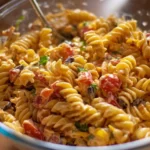 Colorful Taco Pasta Salad with fresh ingredients and zesty dressing in a bowl