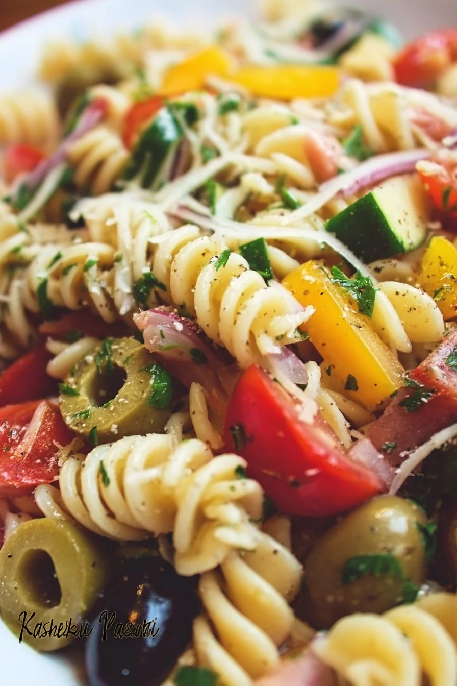 Colorful and delicious Italian Pasta Salad served in a bowl