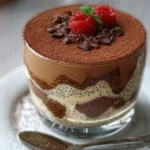 Delicious tiramisu chia pudding topped with cocoa and coffee flavors