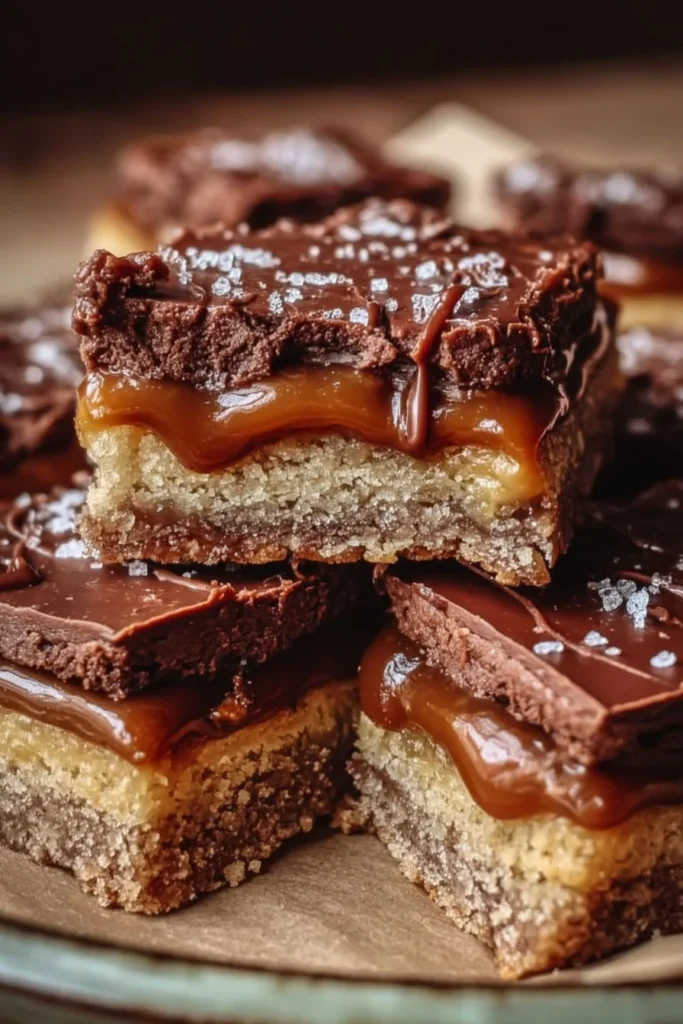 Delicious Twix Cookie Bars with caramel and cookie layers